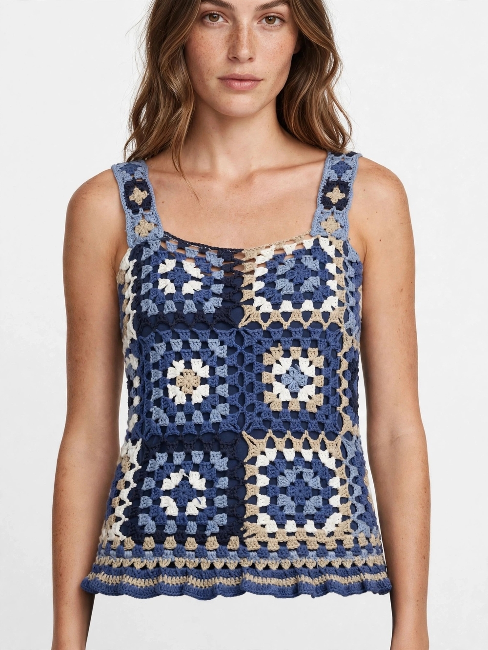 Ricki's Blue and Cream Crochet Patchwork Tank